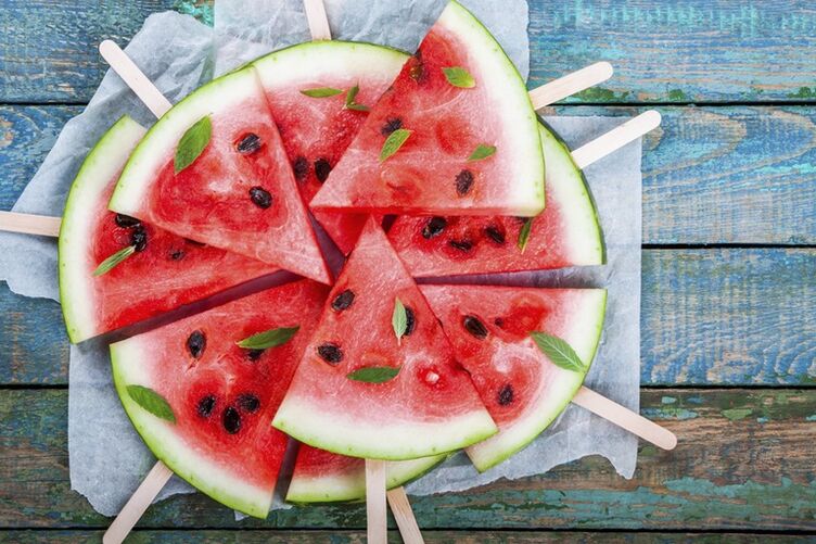 Watermelon slices on sticks to eat watermelon diet